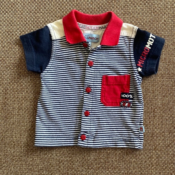 Micromotion Marine Newborn Button-Front Stripe Polo T-Shirt - Picture 10 of 10